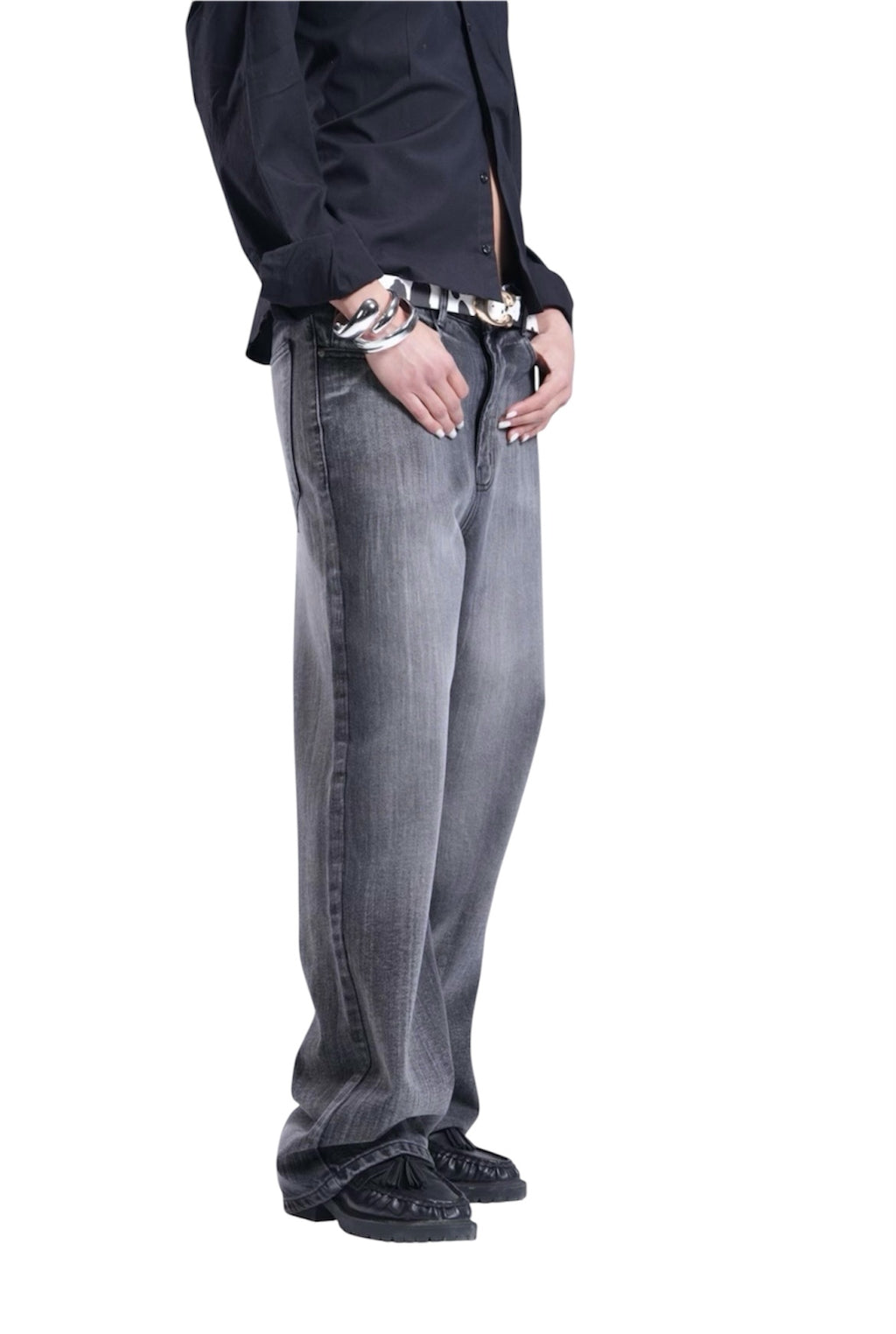 BLACK WITH GREY BAGGY DENIM UNISEX