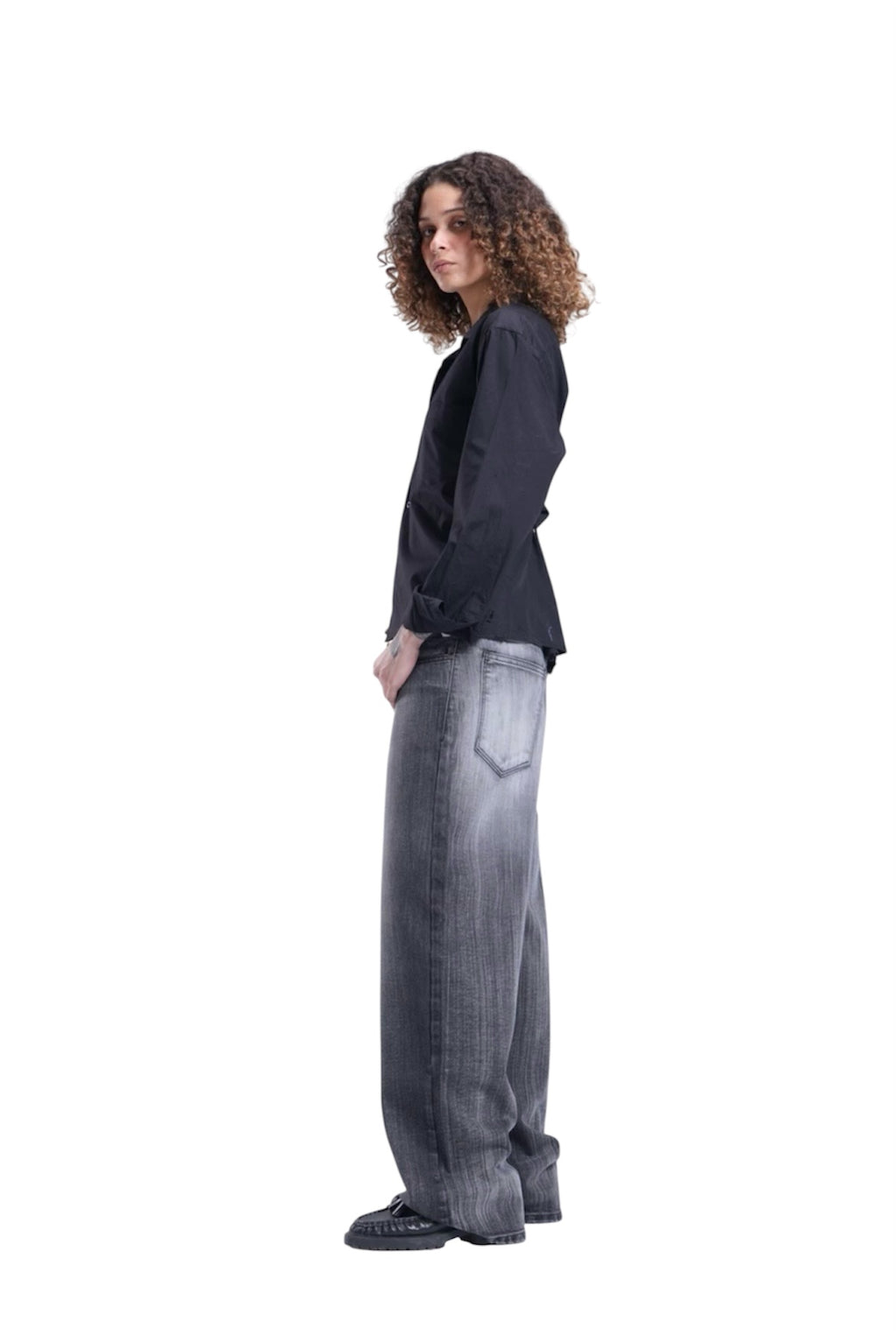 BLACK WITH GREY BAGGY DENIM UNISEX