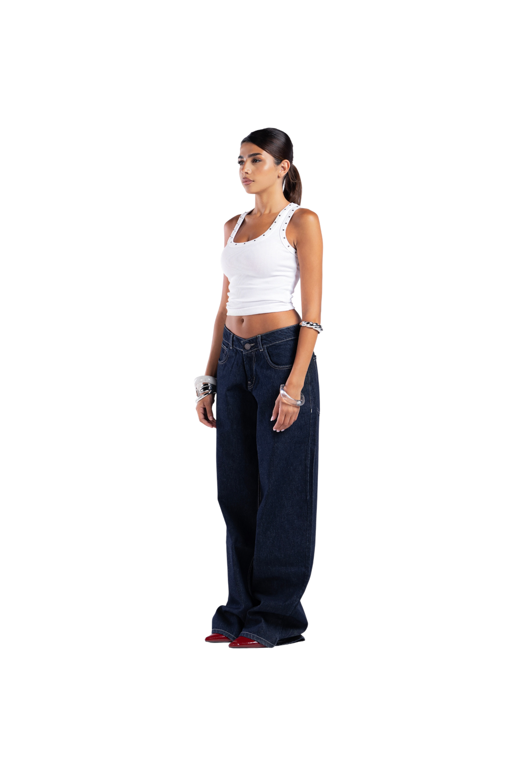 NAVY LOW WAIST BAGGY DENIM