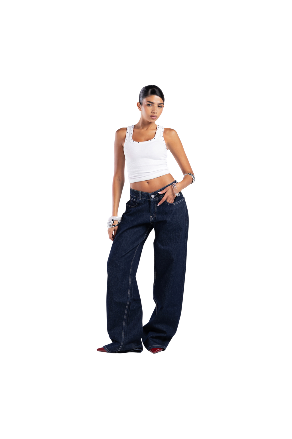 NAVY LOW WAIST BAGGY DENIM