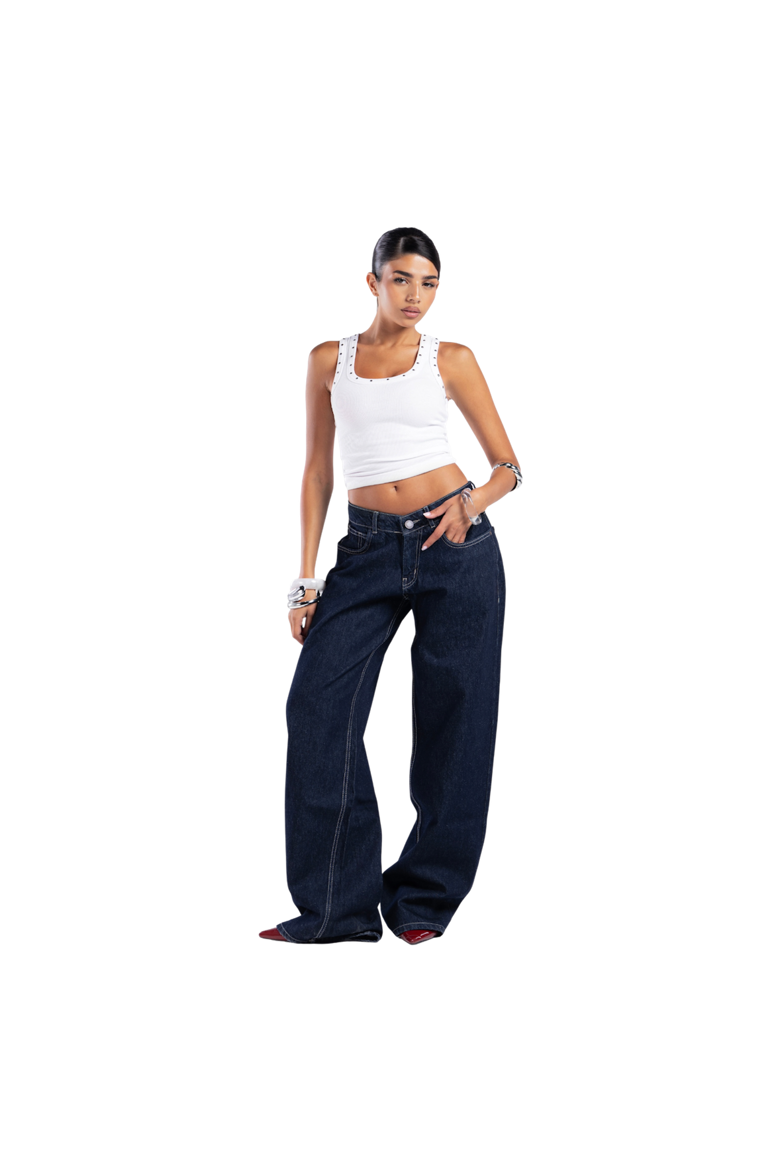 NAVY LOW WAIST BAGGY DENIM