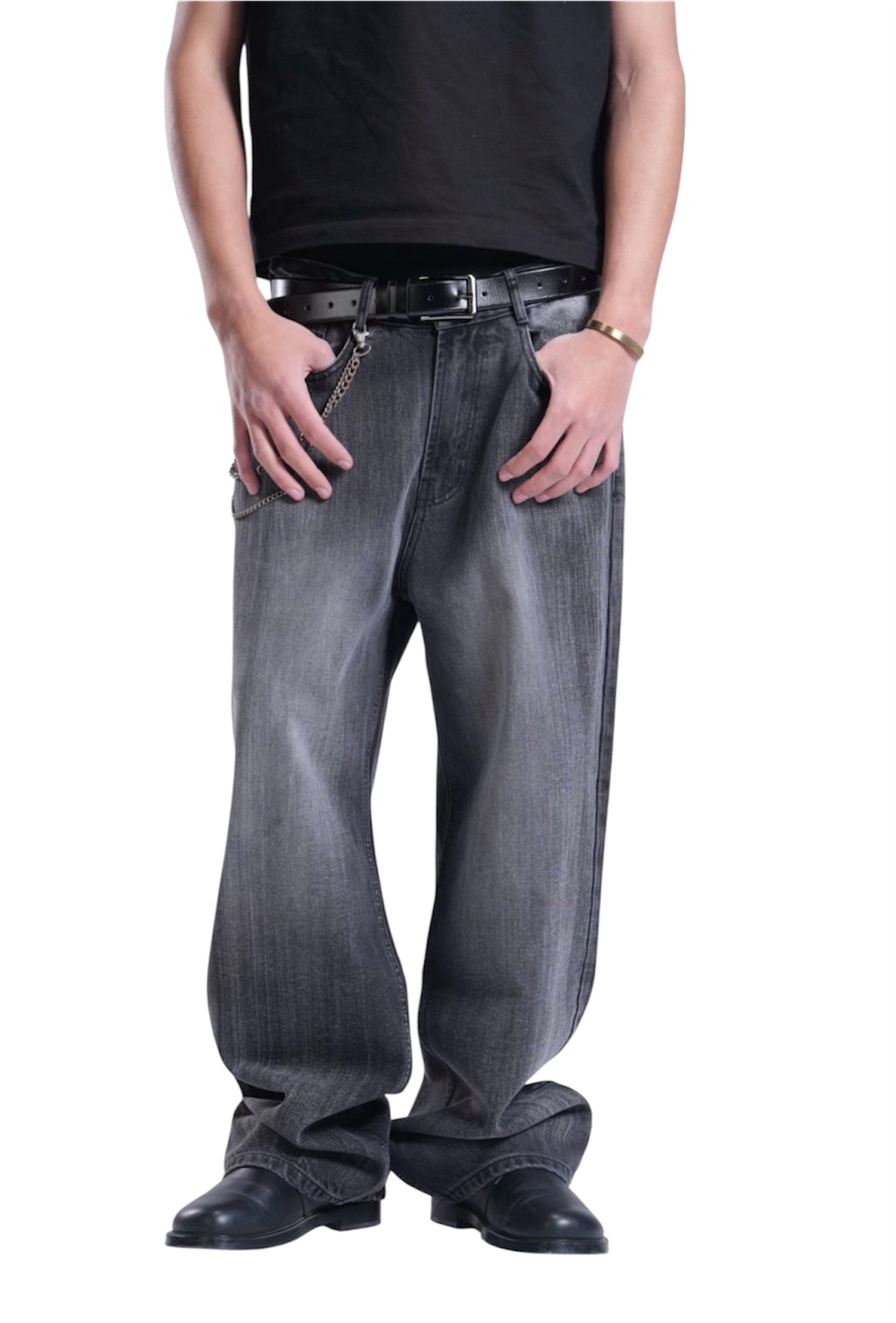 BLACK WITH GREY BAGGY DENIM UNISEX