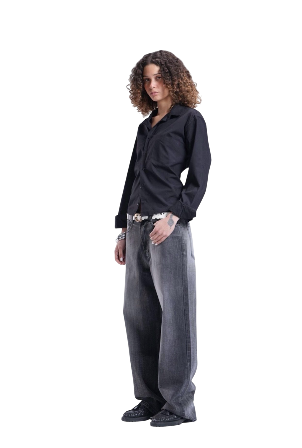 BLACK WITH GREY BAGGY DENIM UNISEX