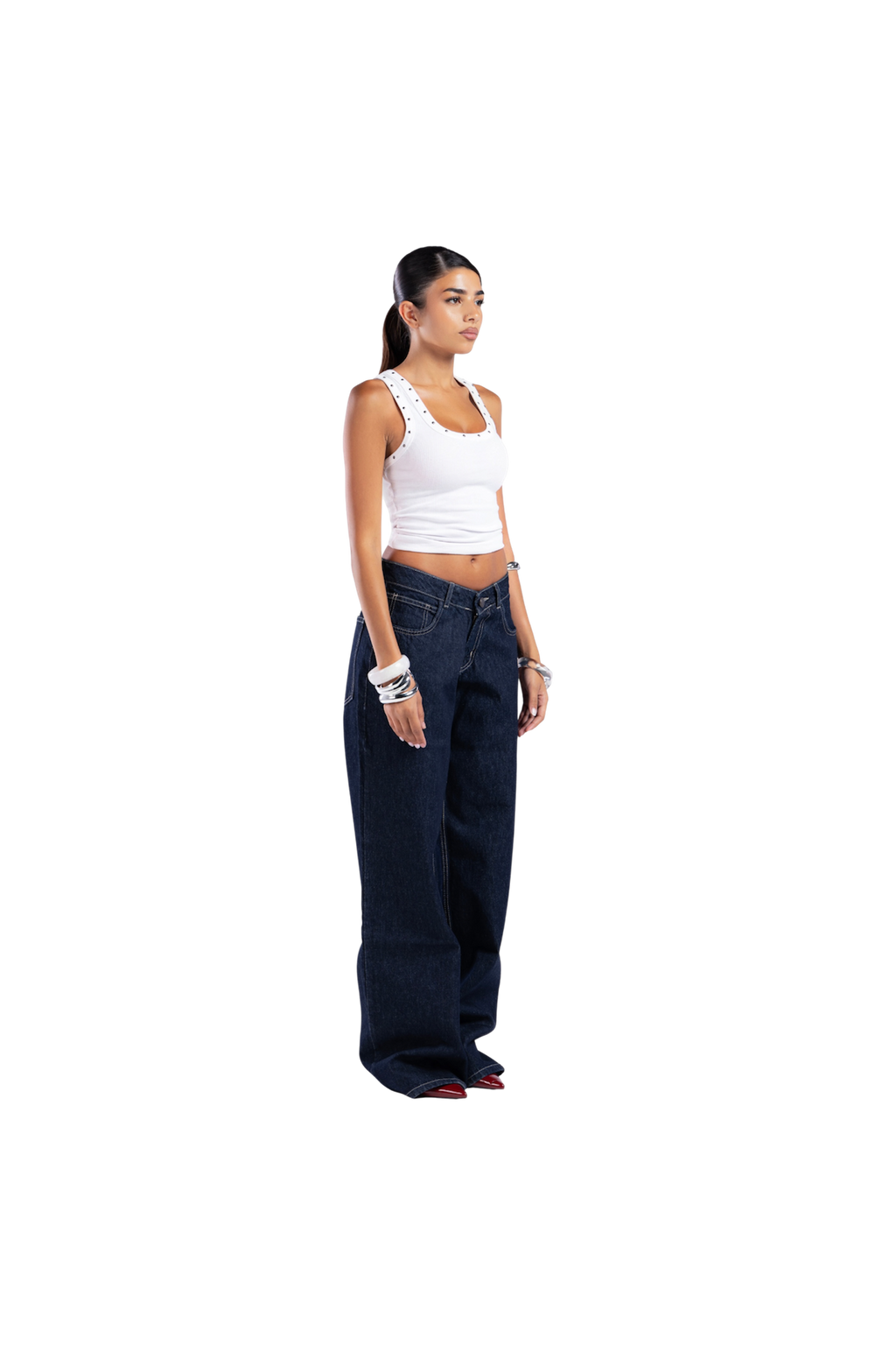 NAVY LOW WAIST BAGGY DENIM