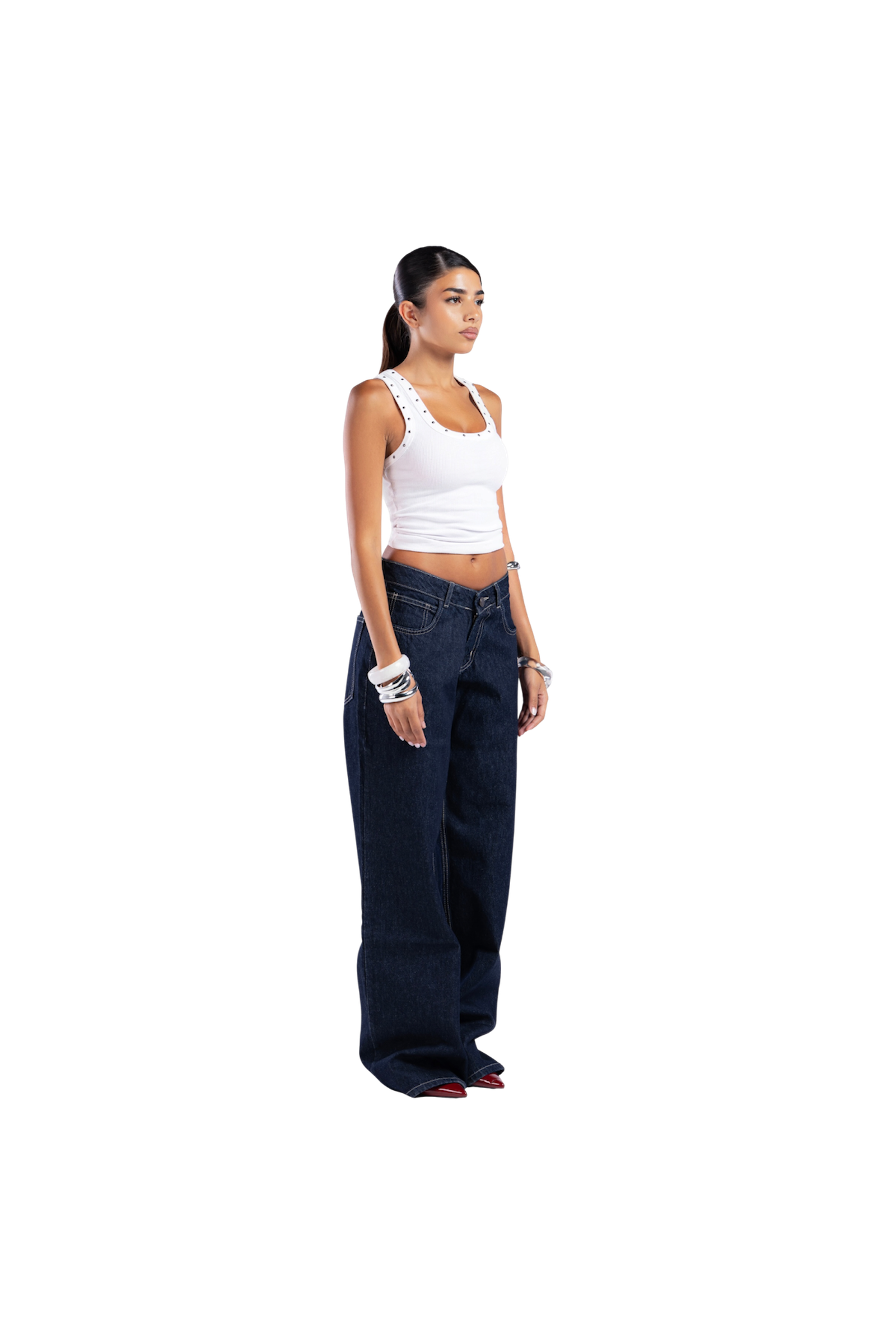 NAVY LOW WAIST BAGGY DENIM