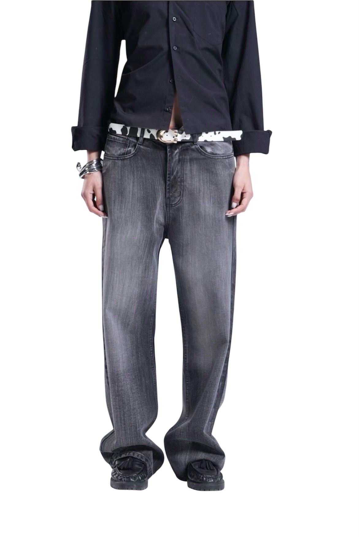 BLACK WITH GREY BAGGY DENIM UNISEX