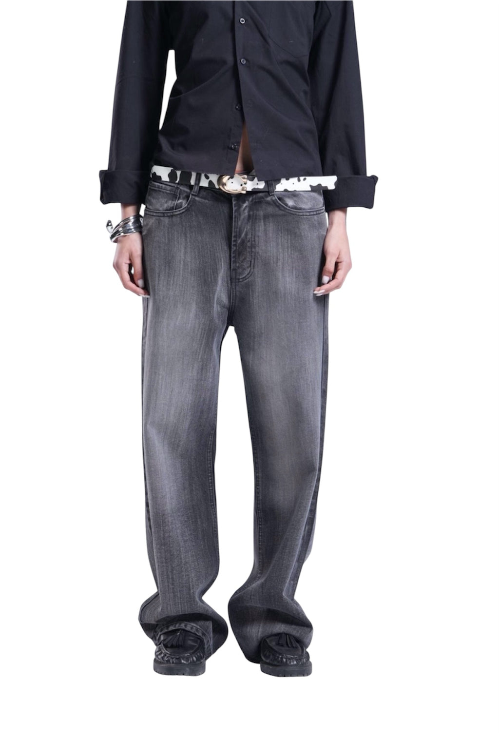 BLACK WITH GREY BAGGY DENIM UNISEX
