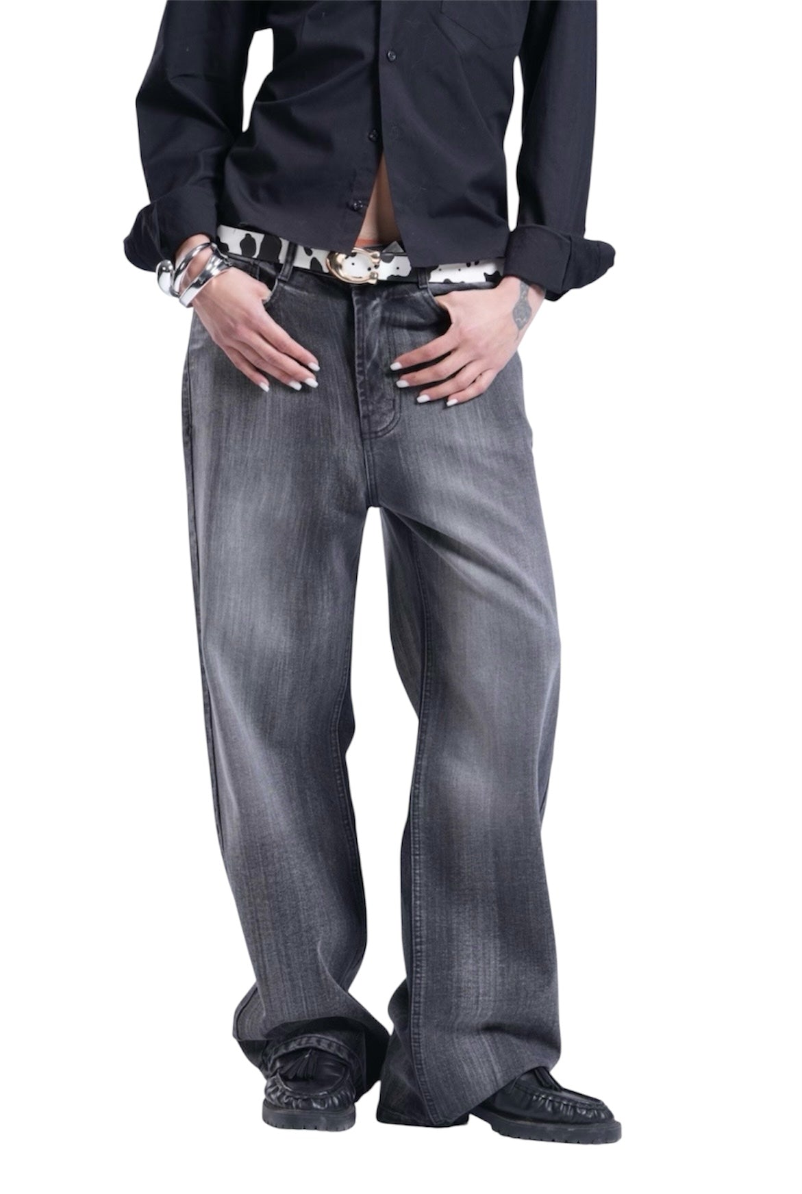 BLACK WITH GREY BAGGY DENIM UNISEX