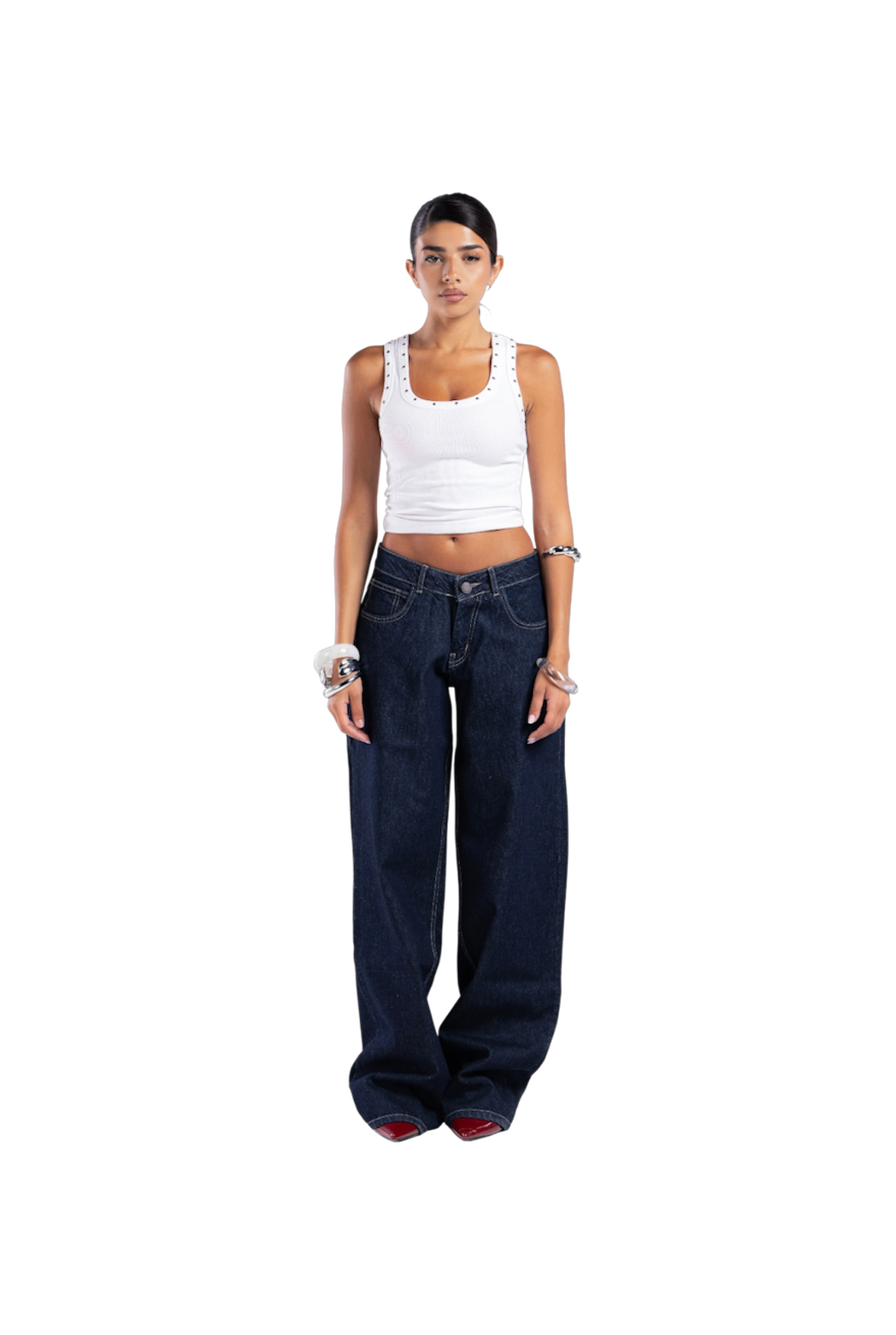 NAVY LOW WAIST BAGGY DENIM